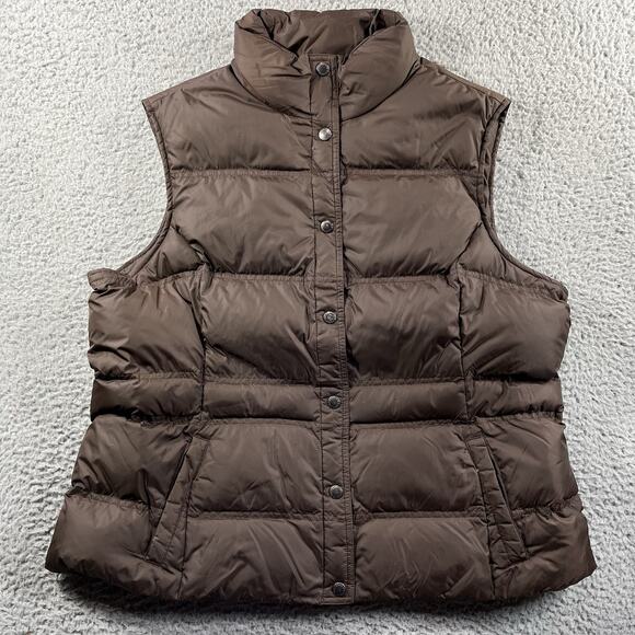 LANDS END PUFFER VEST WOMENS XL BROWN GOOSE DOWN FULL ZIP OUTDOOR HIKING CAMPING - Picture 1 of 7